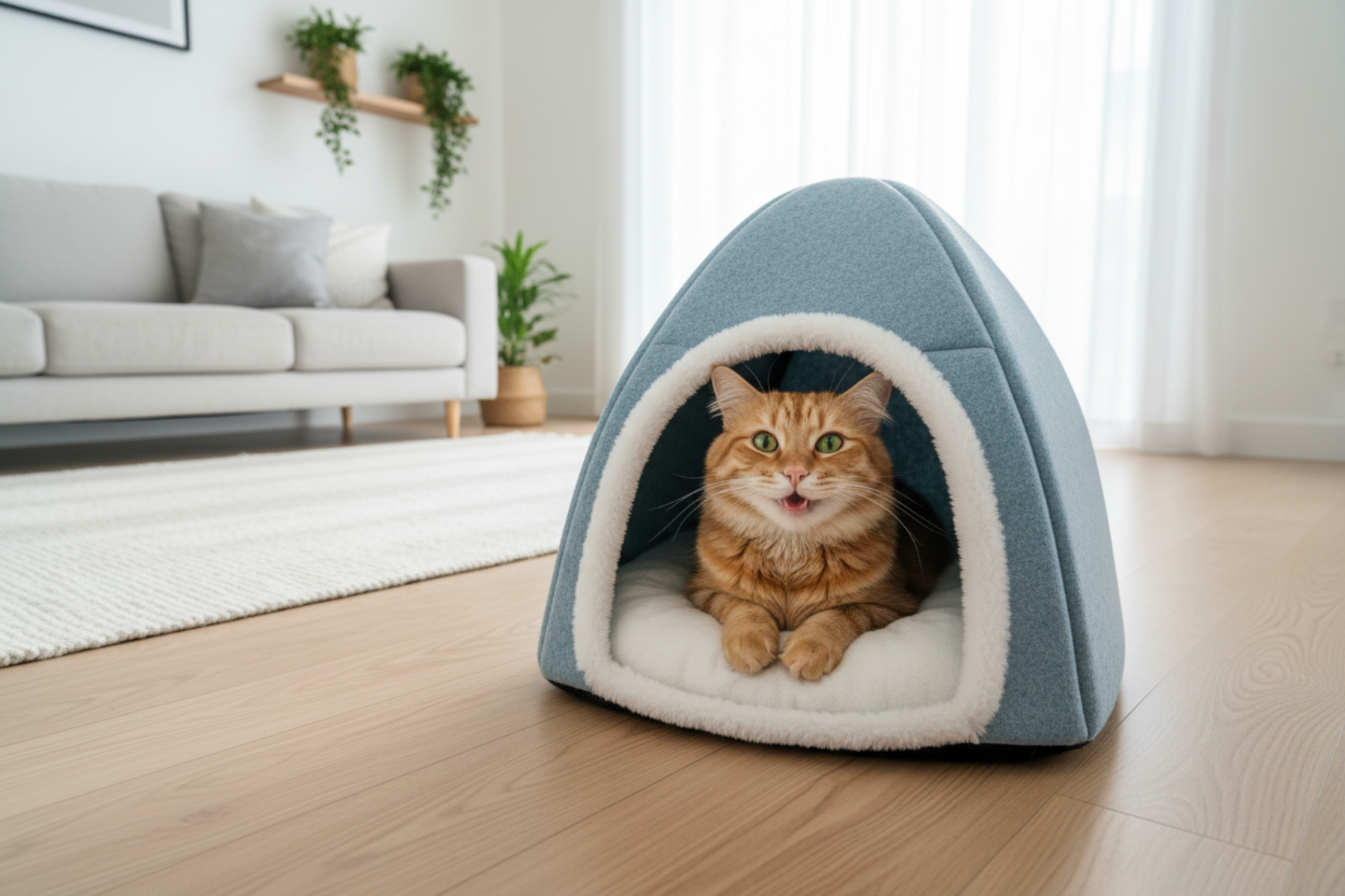 avec un chat qui a l'air heureux et dans une perspective plus grande 